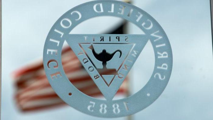 Springfield College seal with American flag in the background